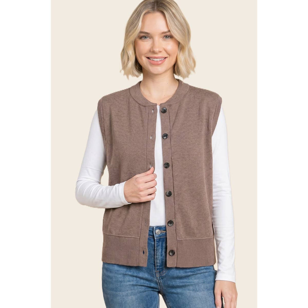 CREW NECK BUTTON DOWN SWEATER VEST