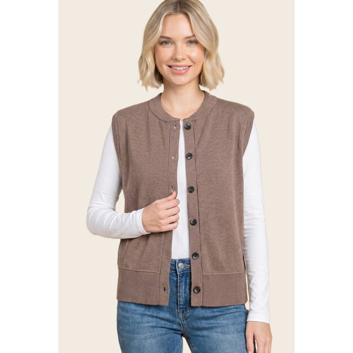 CREW NECK BUTTON DOWN SWEATER VEST