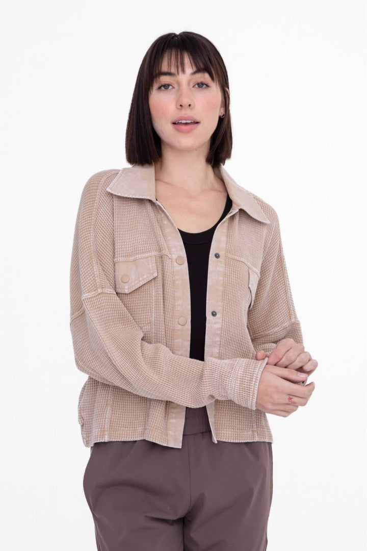 Waffle Knit Washed Cropped Jacket