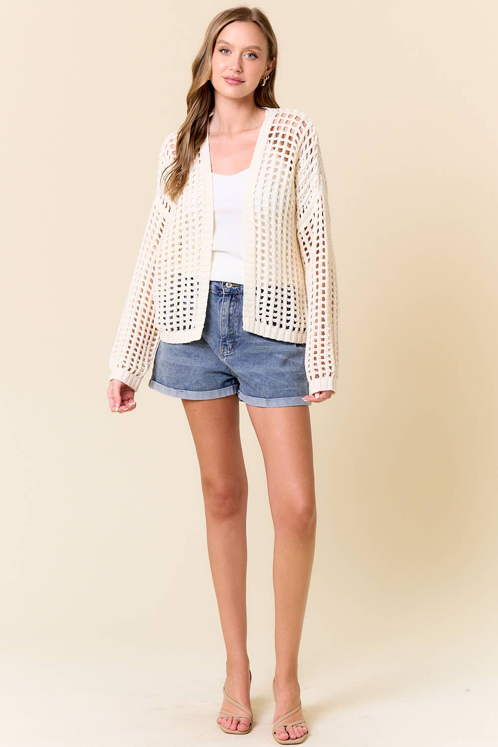 CROCHET FISHNET CROPPED OPEN CARDIGAN - 10685J