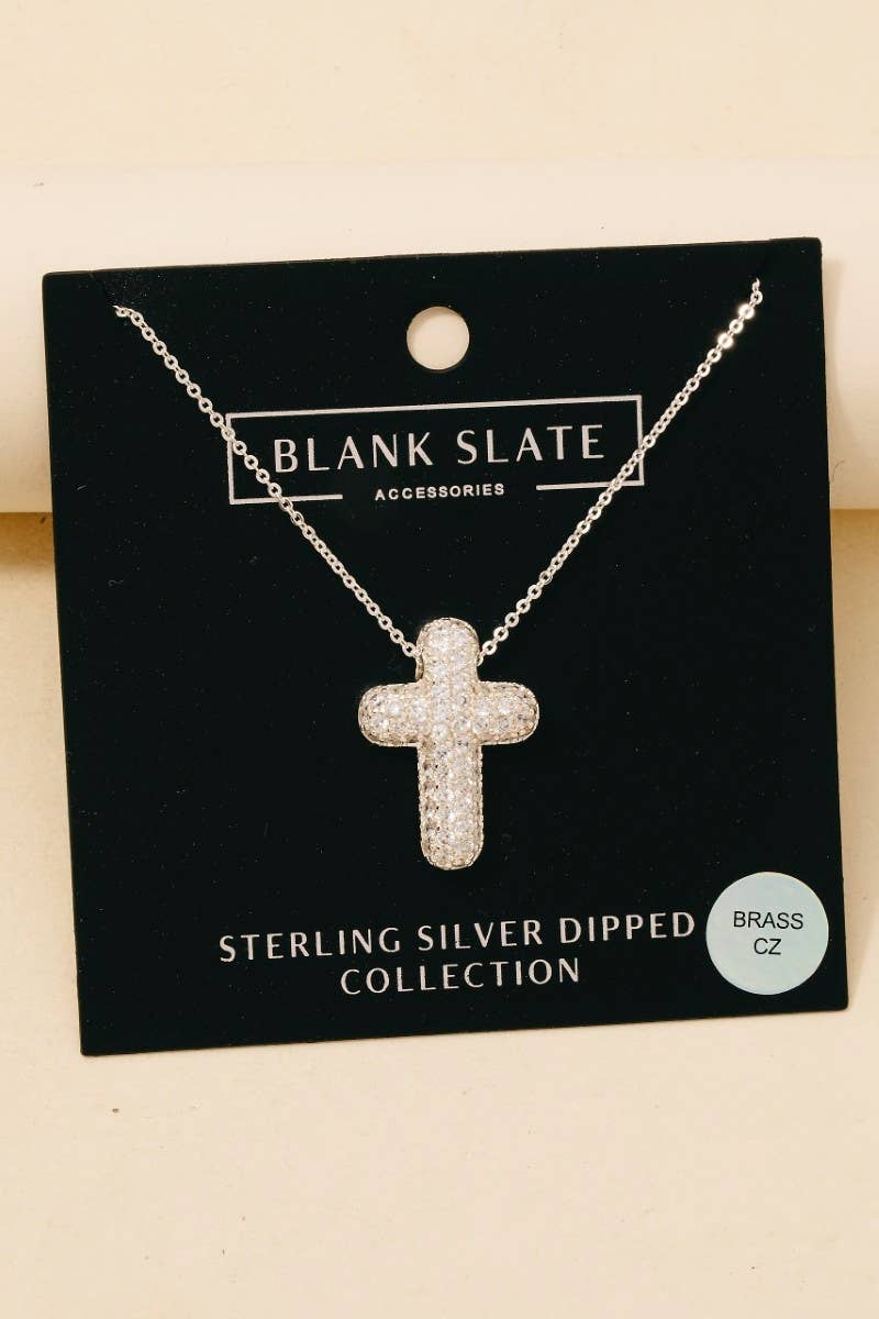 Pave Bubble Cross Pendant Necklace