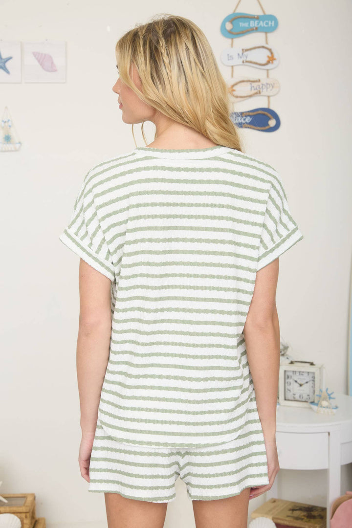Textured Olive Stripe Top
