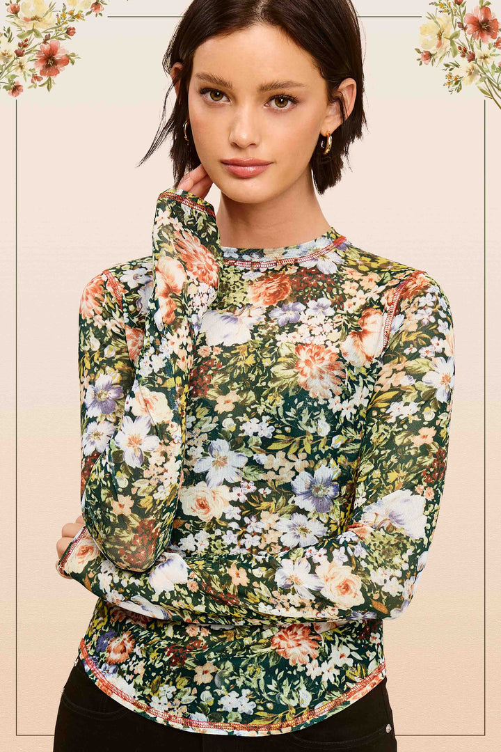 Floral Mesh Layering Top