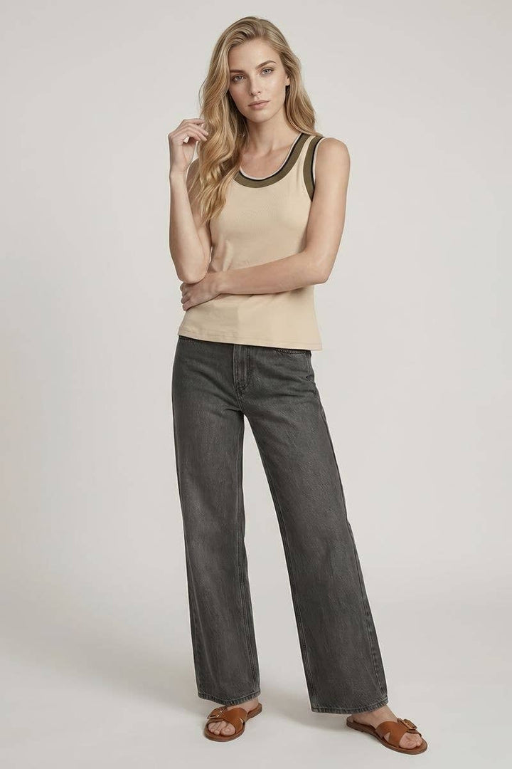 Color Band Detail Rib Tank