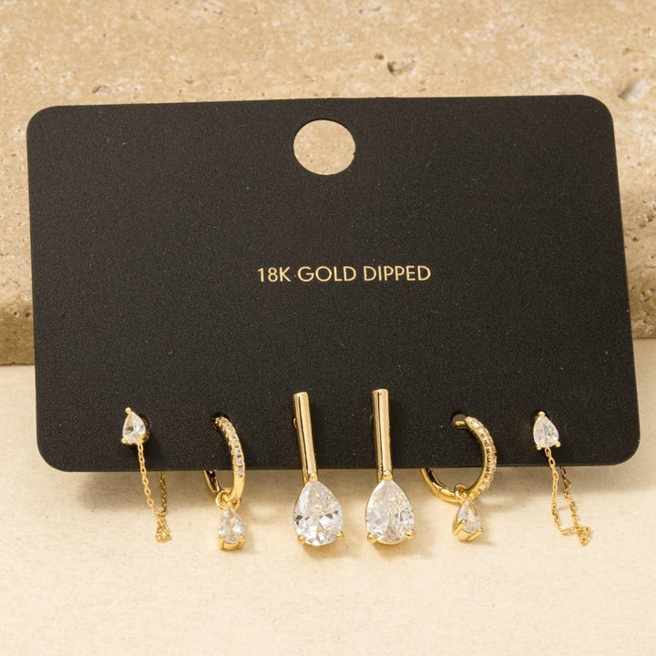 Gold Dipped Mixed Tear Drops Earrings Set