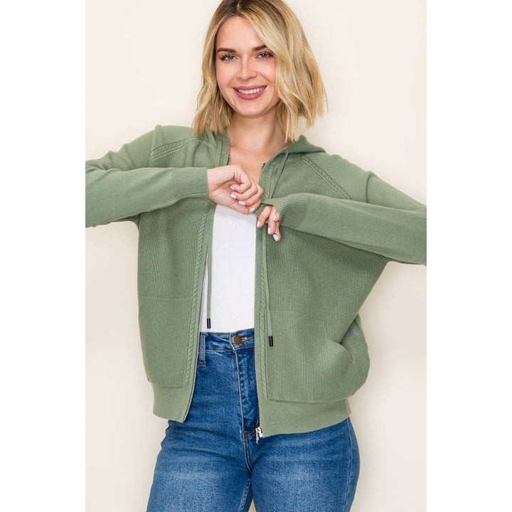 Zip Up Waffle Textured Hoodie