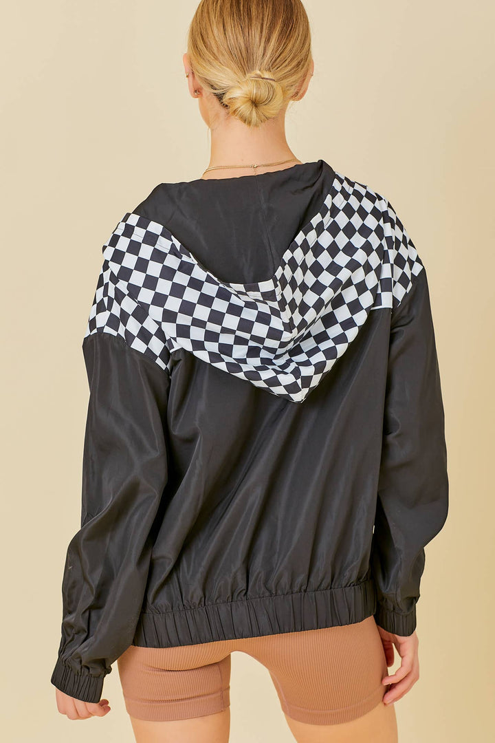 Checkered Windbreaker Hoodie Jacket