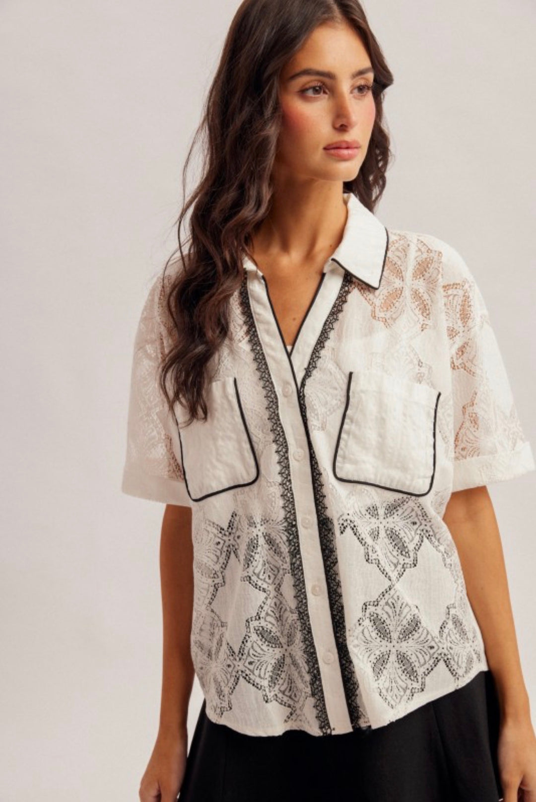 Lace Button Down Shirt