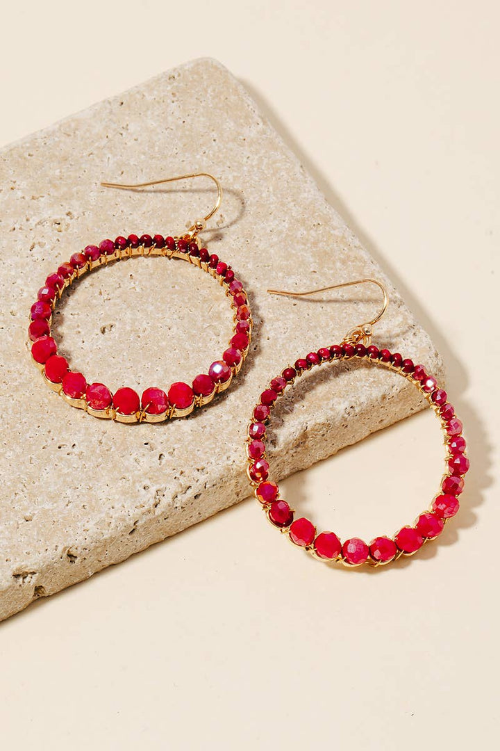 Seed Beads & Faceted Gems Hoop Earrings