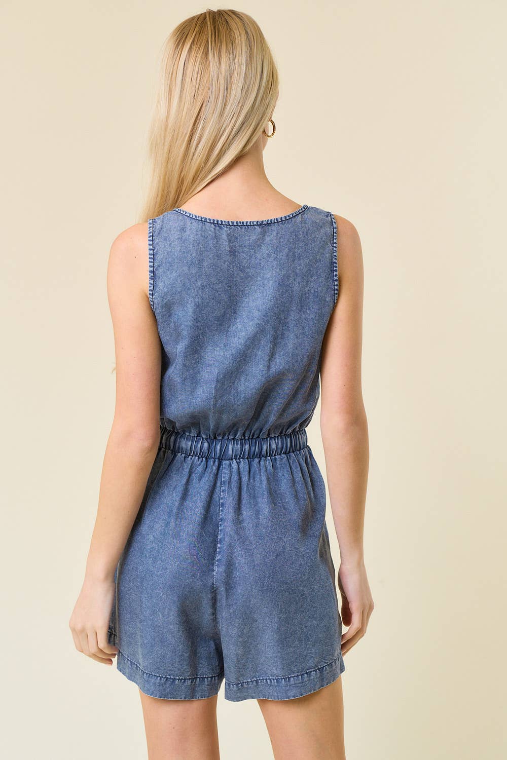 Drawstring Sleeveless Henley Romper