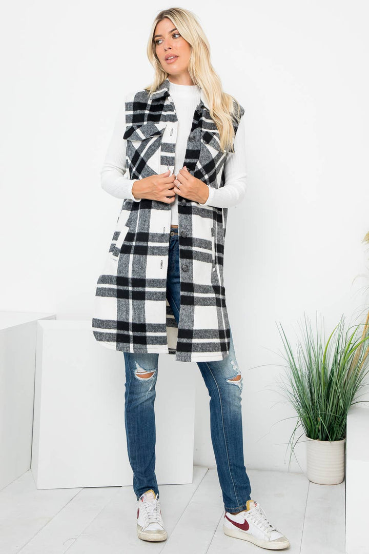 Plaid Print Long Vest