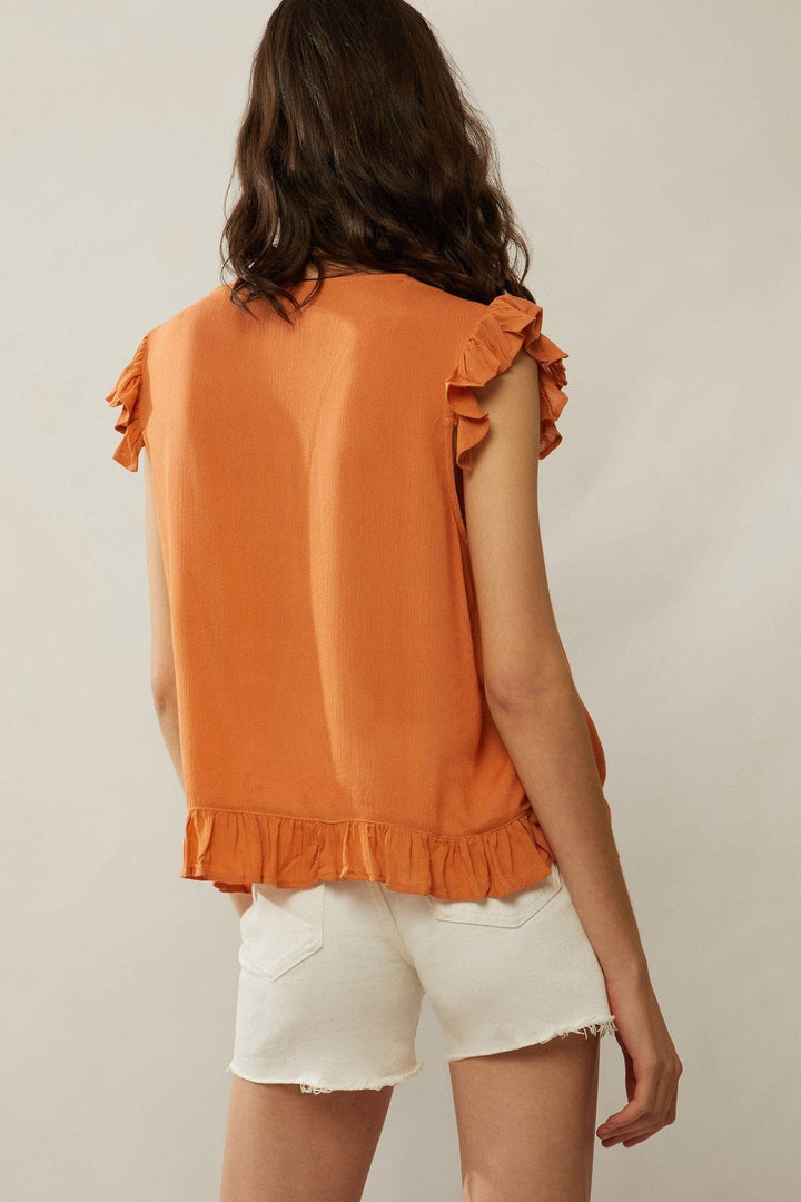 Audrey Anne Embroidered Frilled Top