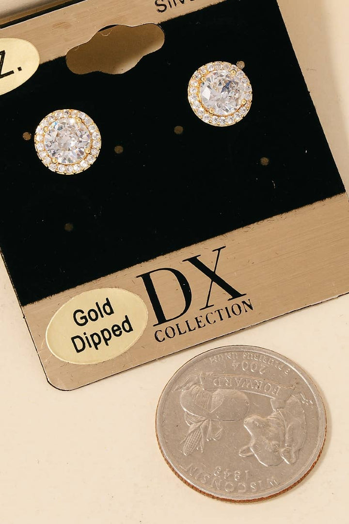 Gold Dipped Halo Set Stud Earrings