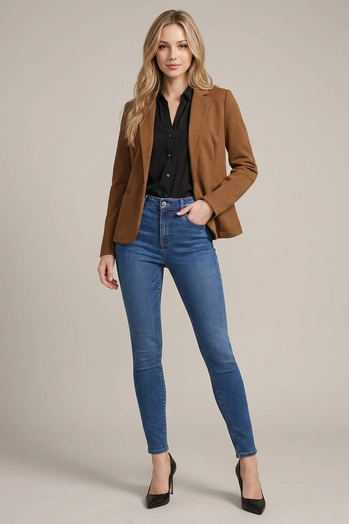 KNIT BLAZER WITH SLEEVE SHIRRING DETAIL - 10839J