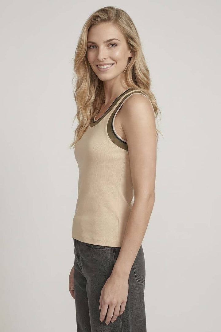Color Band Detail Rib Tank