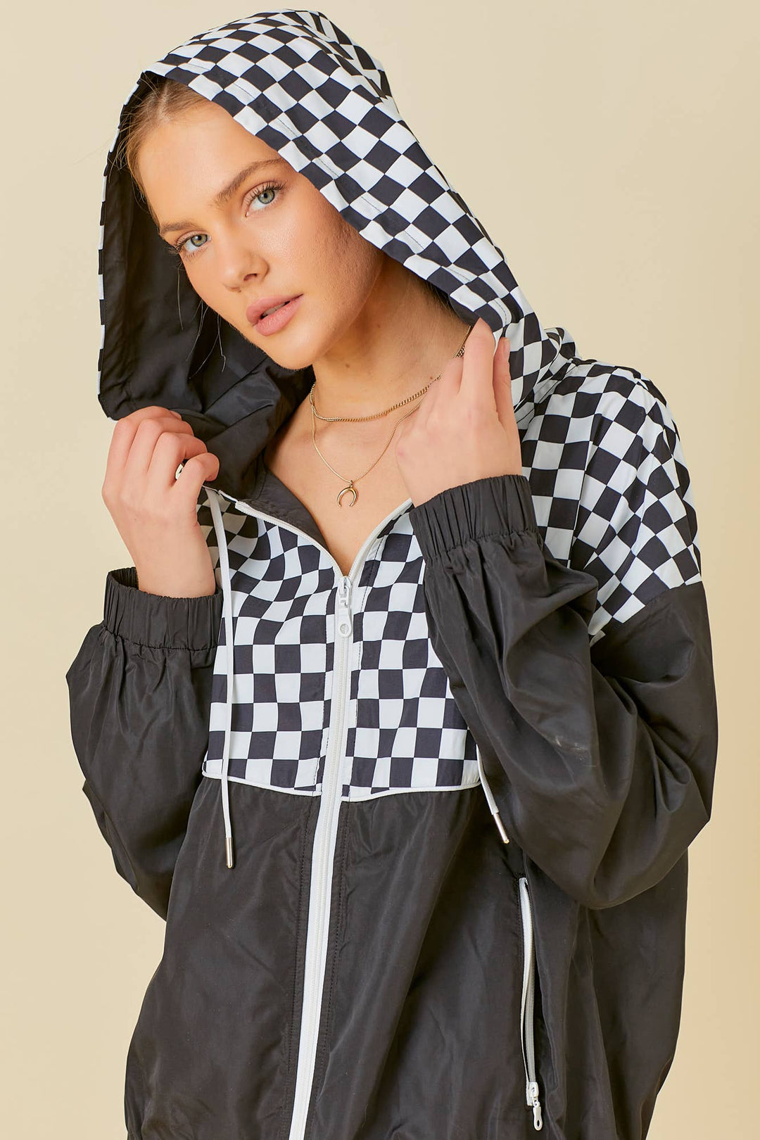 Checkered Windbreaker Hoodie Jacket