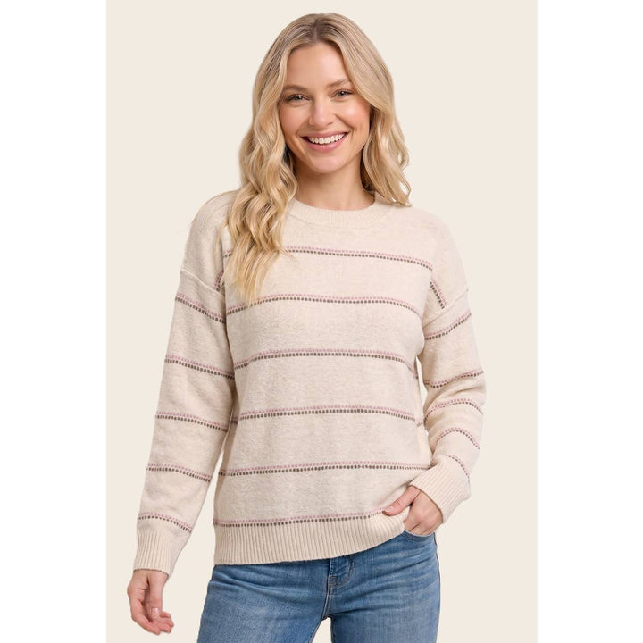 DOTTED STRIPED FUZZY SWEATER