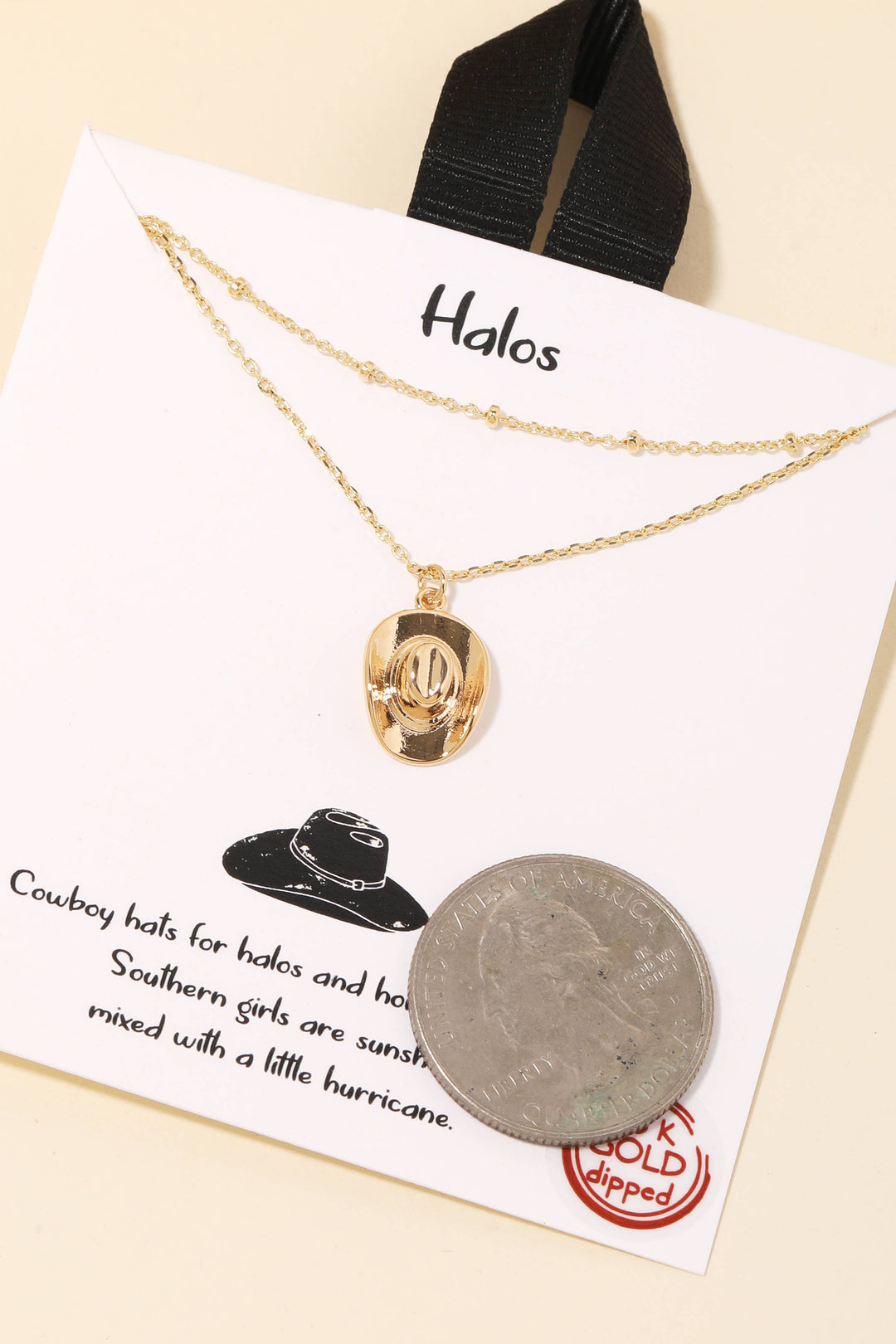 Gold Dipped Cowboy Hat Pendant Layered Necklace