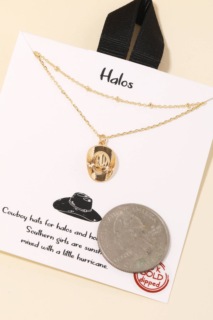 Gold Dipped Cowboy Hat Pendant Layered Necklace