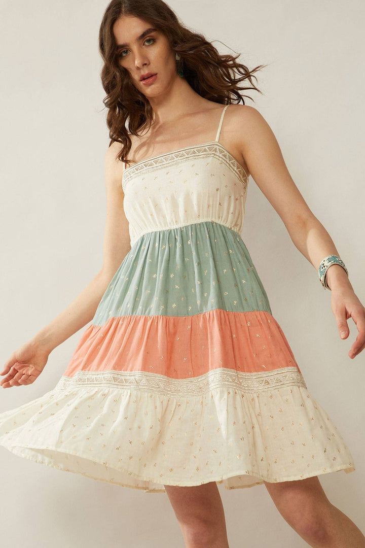 Boho Color Stripe Babydoll Dress