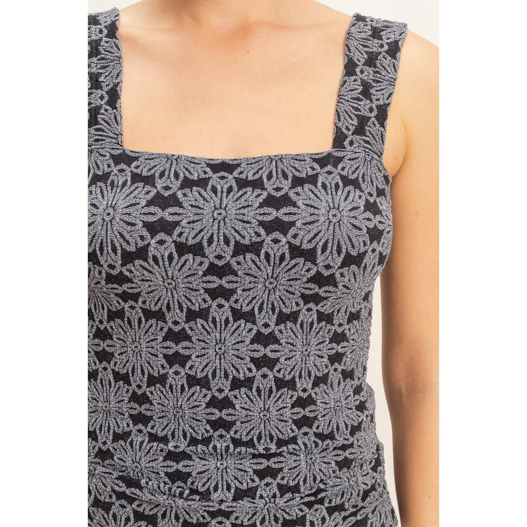 Floral Jacquard Square Neck Top