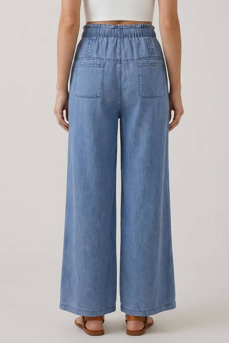 Tencel Pleats Pants Button Closure