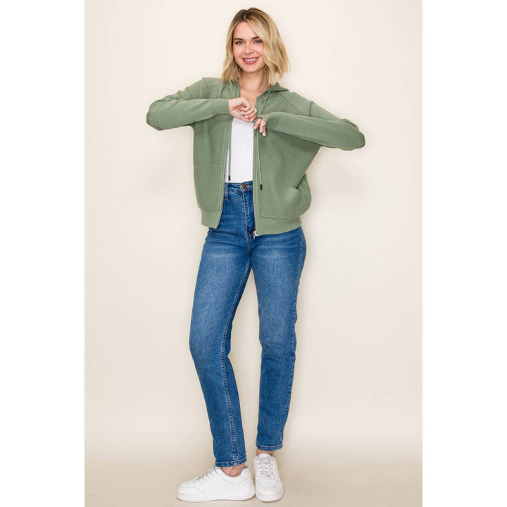 Zip Up Waffle Textured Hoodie