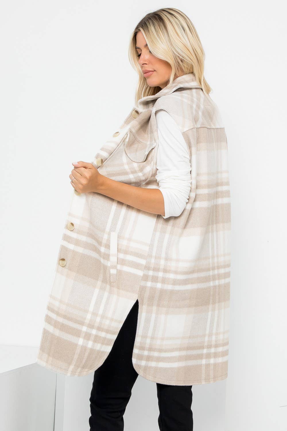 Plaid Print Long Vest