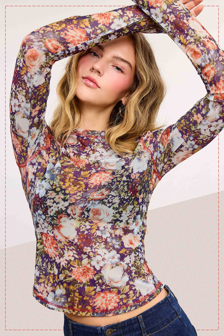 Floral Mesh Layering Top