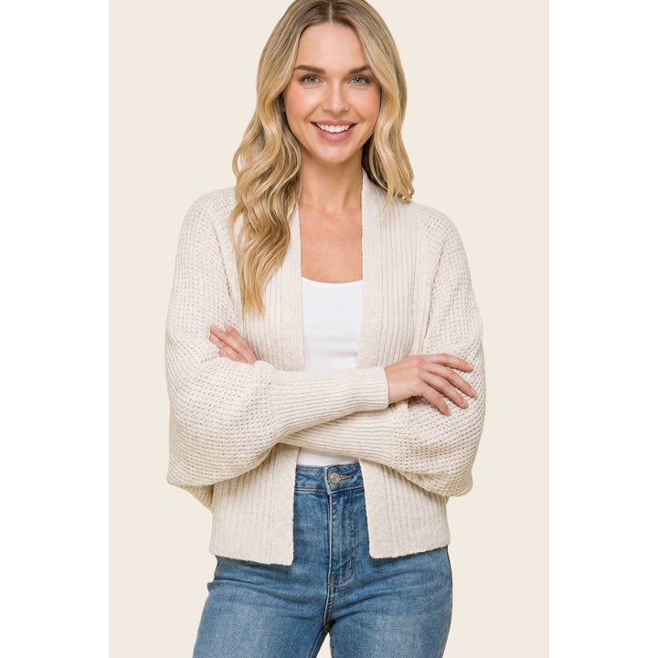 Waffle Batwing Dolman Sleeve Cardigan
