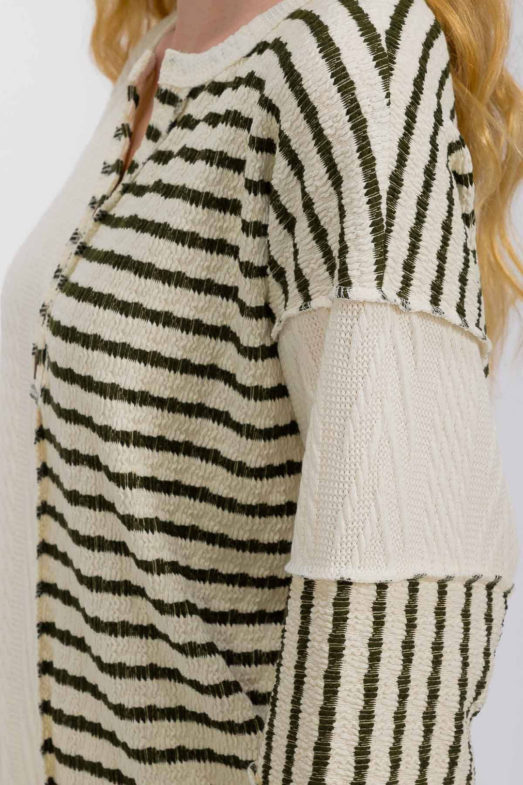 Striped Cable Knit Patchwork Top