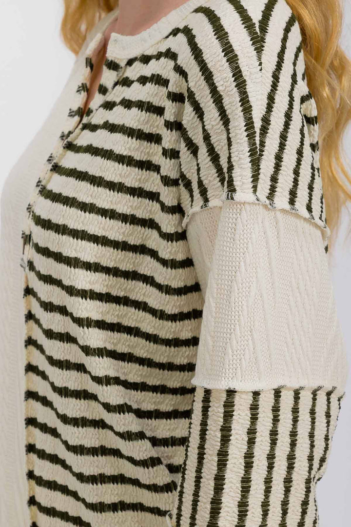Striped Cable Knit Patchwork Top
