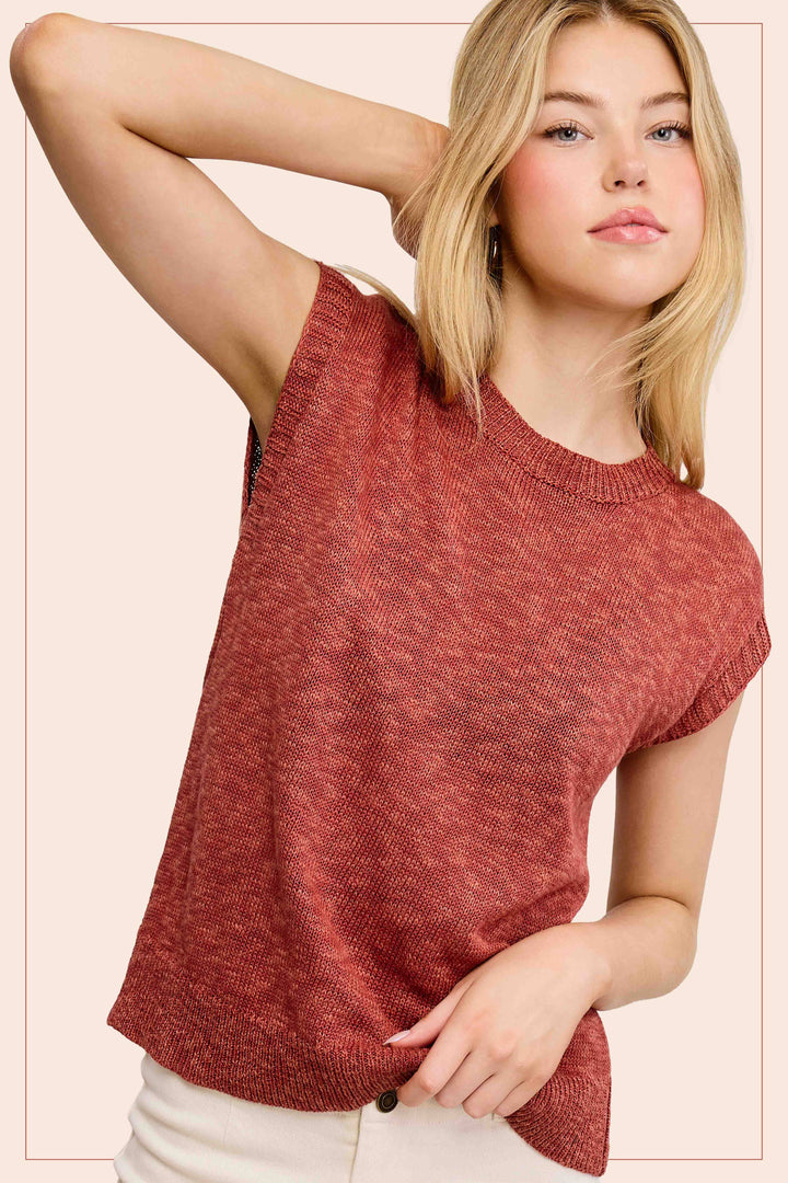 Ribbed Knit Crew Neck Top