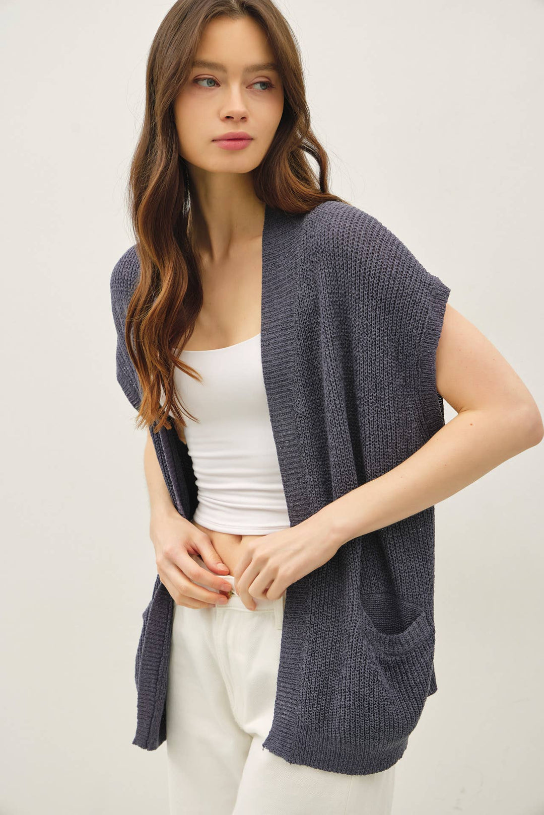 BREEZY SHORT SLEEVED OPEN CARDIGAN