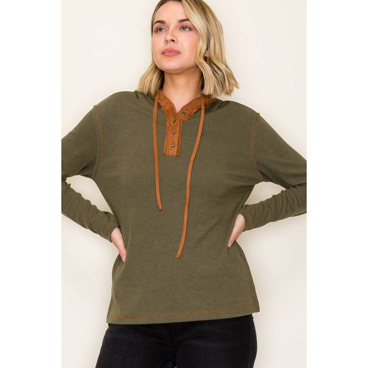 Suede Contrast Hoodie Top