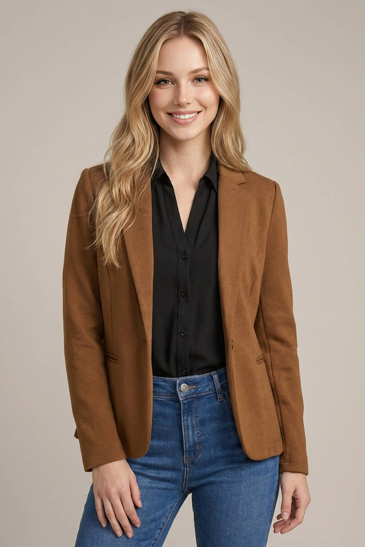 KNIT BLAZER WITH SLEEVE SHIRRING DETAIL - 10839J