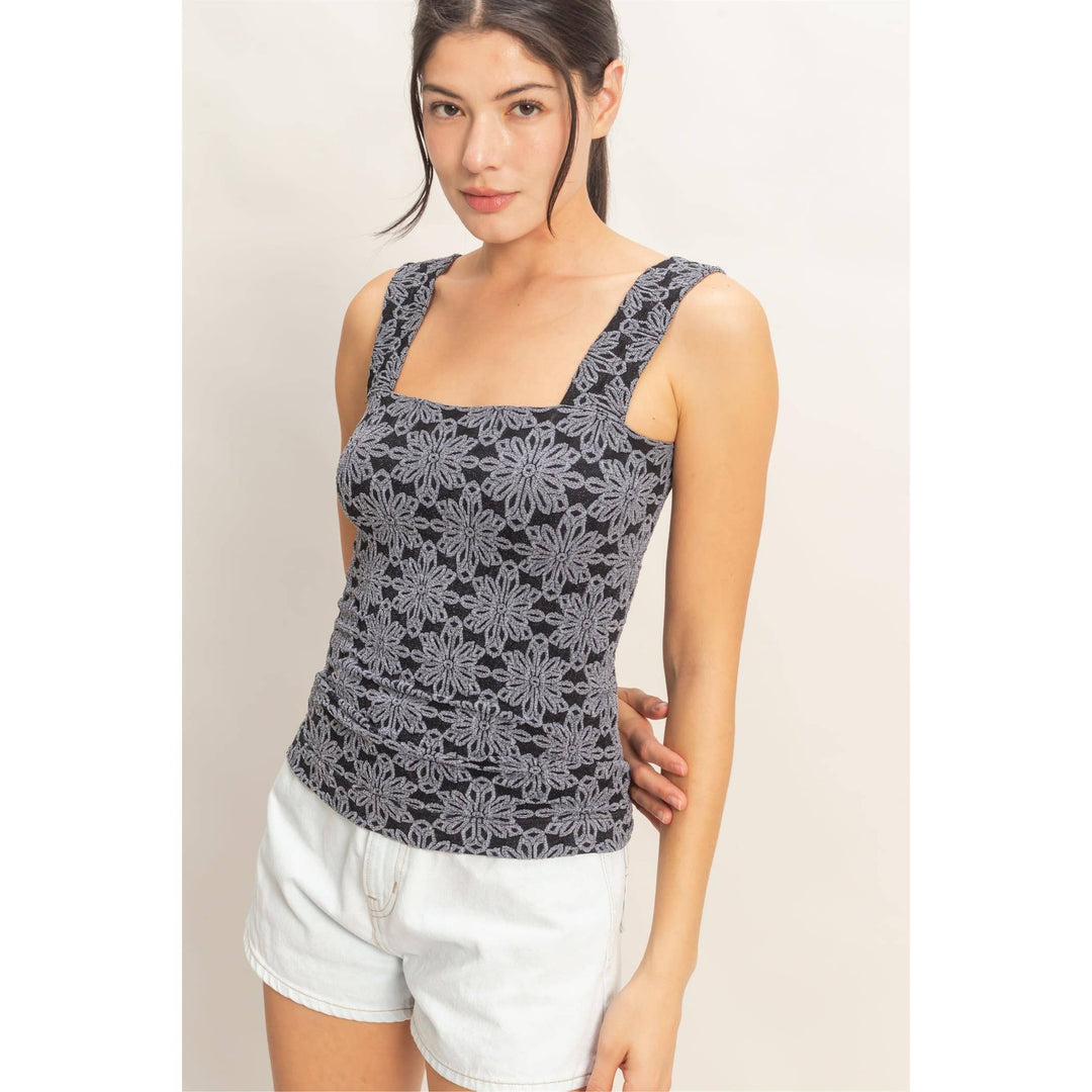 Floral Jacquard Square Neck Top