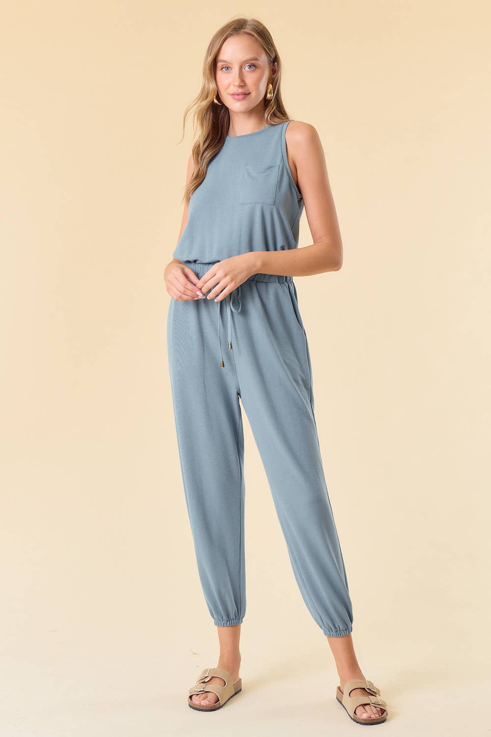 Back Placket Knit Jumpsuit