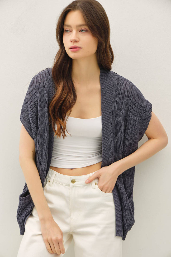 BREEZY SHORT SLEEVED OPEN CARDIGAN