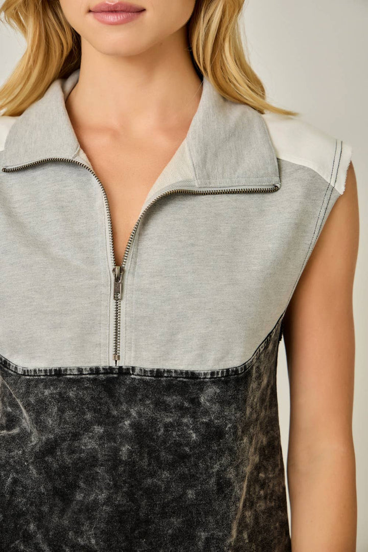 Color Blocked Terry Half Zip Top