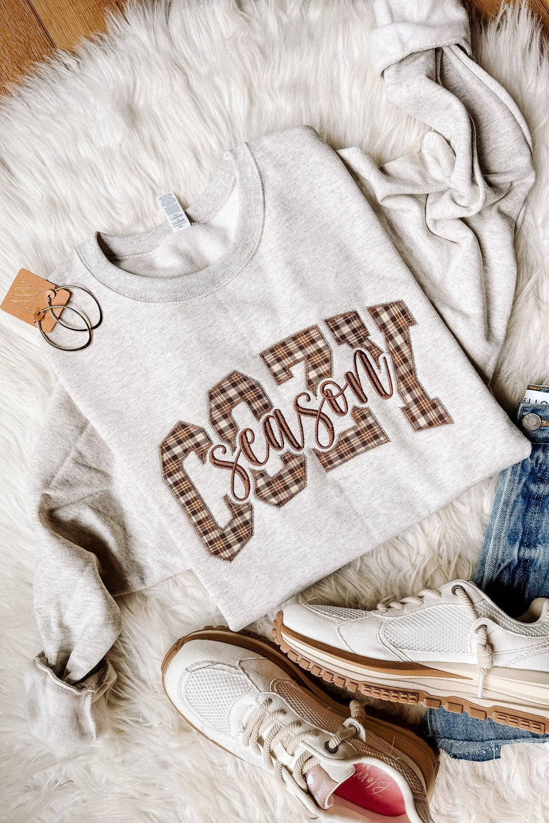 Cozy Season Plaid Embroidered Sweatshirt