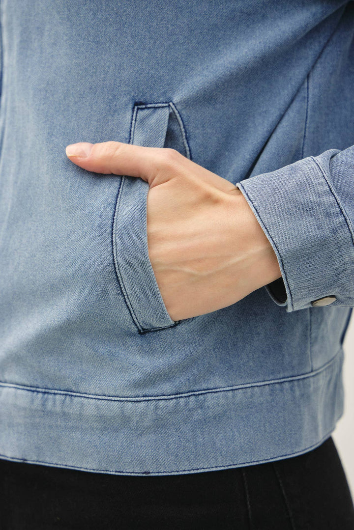 KNIT DENIM CROPPED ZIP UP JACKET