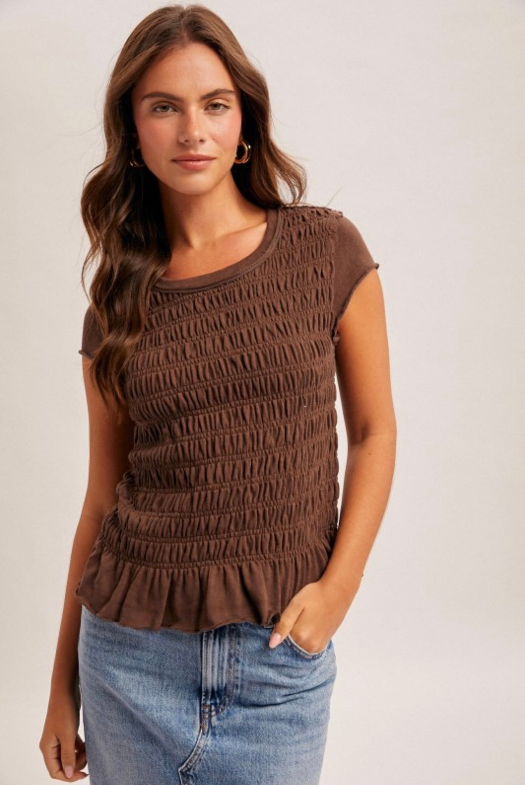 Ruched Ruffle Hem Top