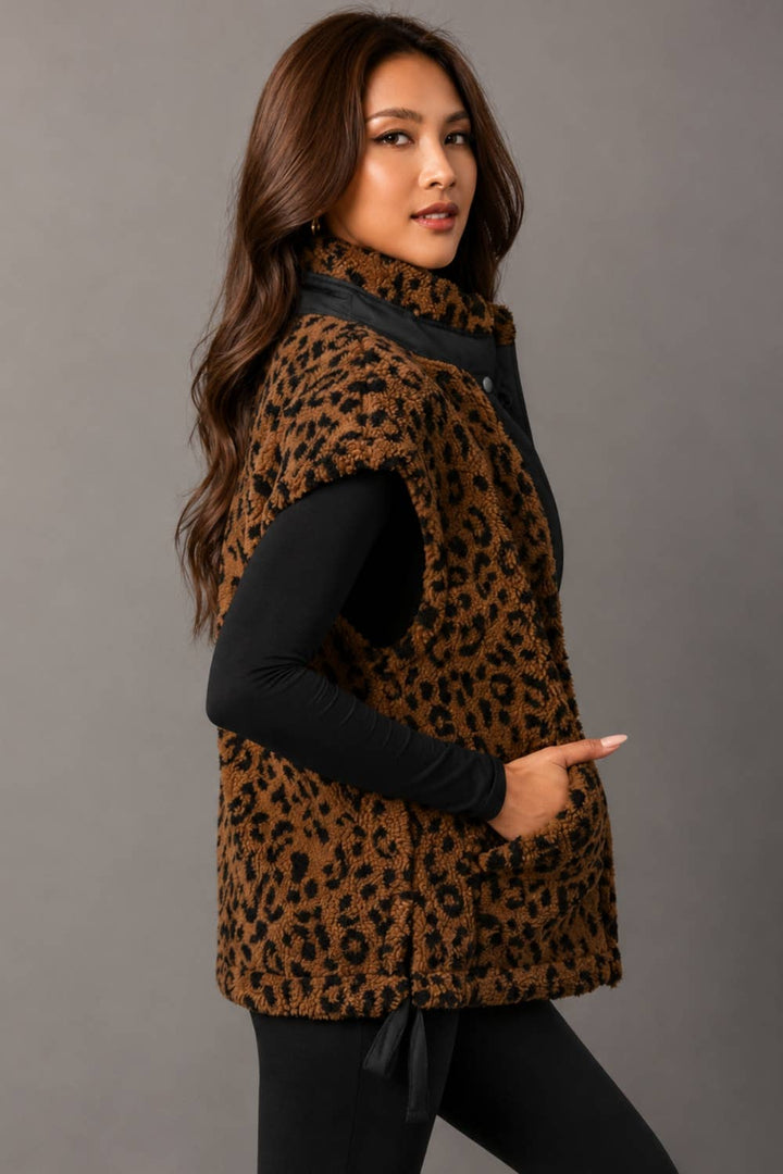 Brown & Black Leopard Fleece Vest