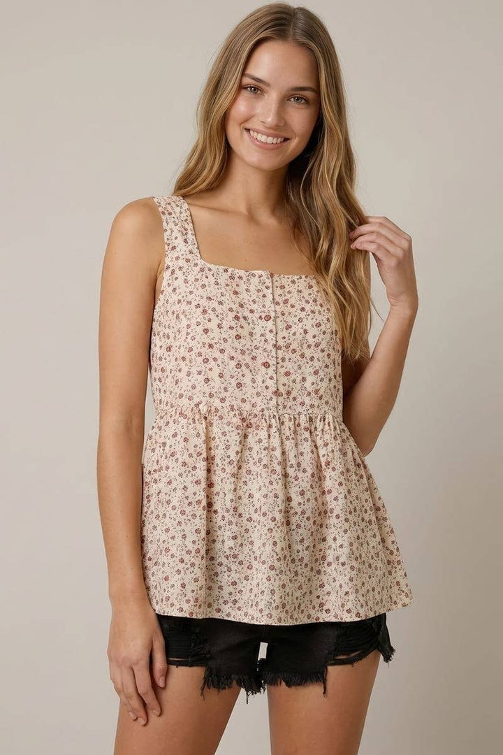 DITSY FLORAL BABYDOLL TUNIC TANK - 45810T