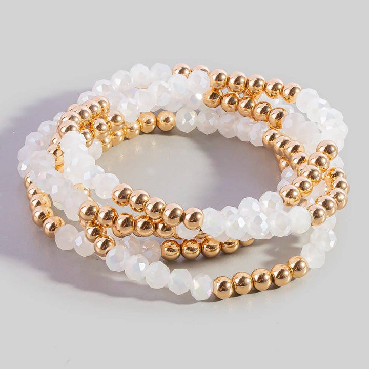 Crystal Gold Ball Beaded Stretch Bracelet Set