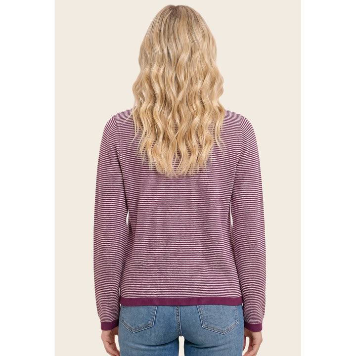 V NENLEY NECK MINI WAFFLE STRIPED TOP