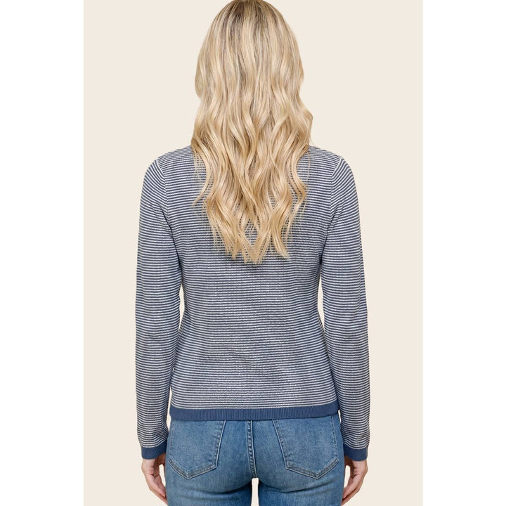 V NENLEY NECK MINI WAFFLE STRIPED TOP