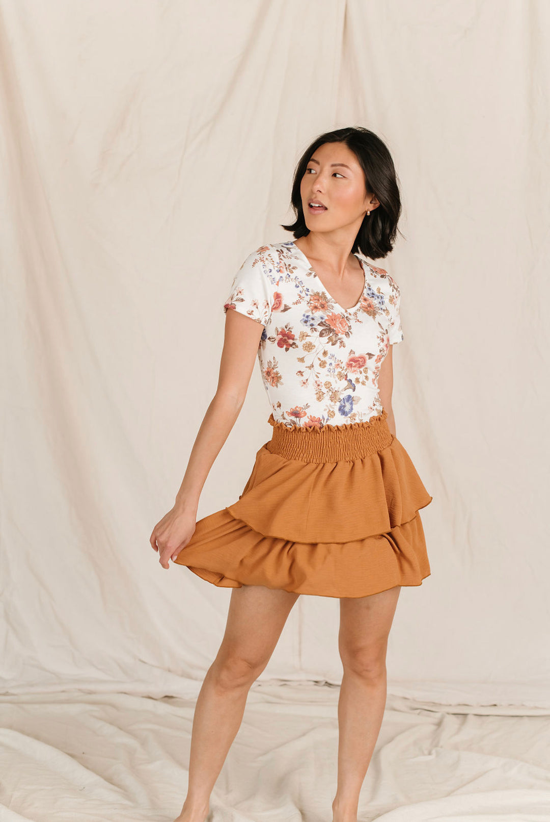 Camel Tiered Ruffle Skirt