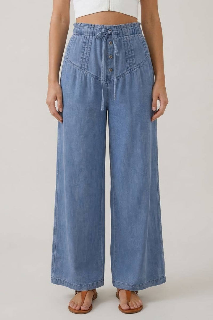 Tencel Pleats Pants Button Closure